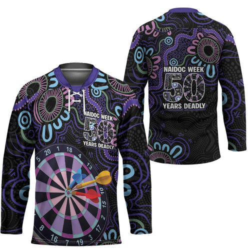 First Nations Darts NAIDOC 2026 Hockey Jersey Aboriginal Dot Art Dartboard Purple