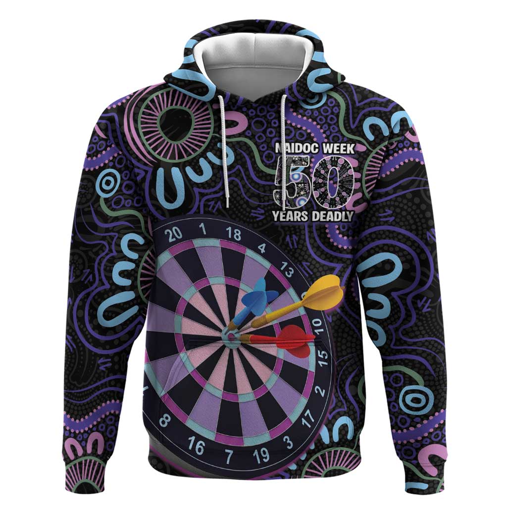 First Nations Darts NAIDOC 2026 Hoodie Aboriginal Dot Art Dartboard Purple