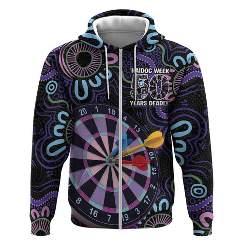 First Nations Darts NAIDOC 2026 Hoodie Aboriginal Dot Art Dartboard Purple
