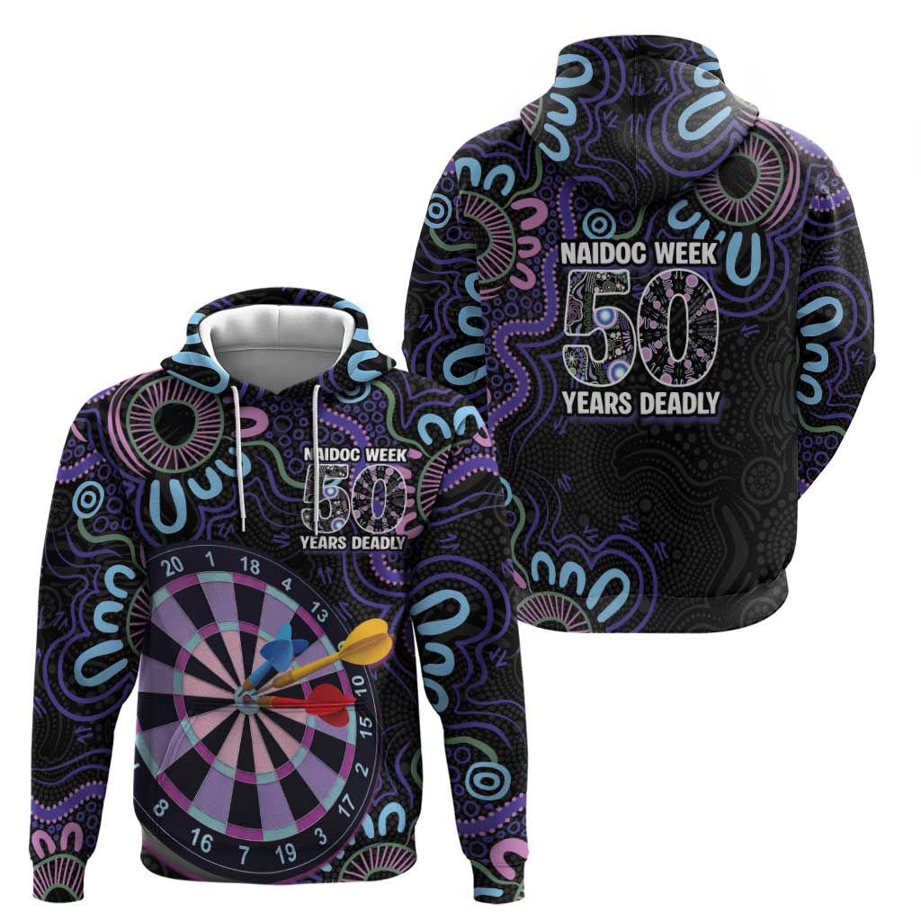 First Nations Darts NAIDOC 2026 Hoodie Aboriginal Dot Art Dartboard Purple
