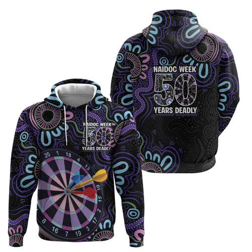 First Nations Darts NAIDOC 2026 Hoodie Aboriginal Dot Art Dartboard Purple