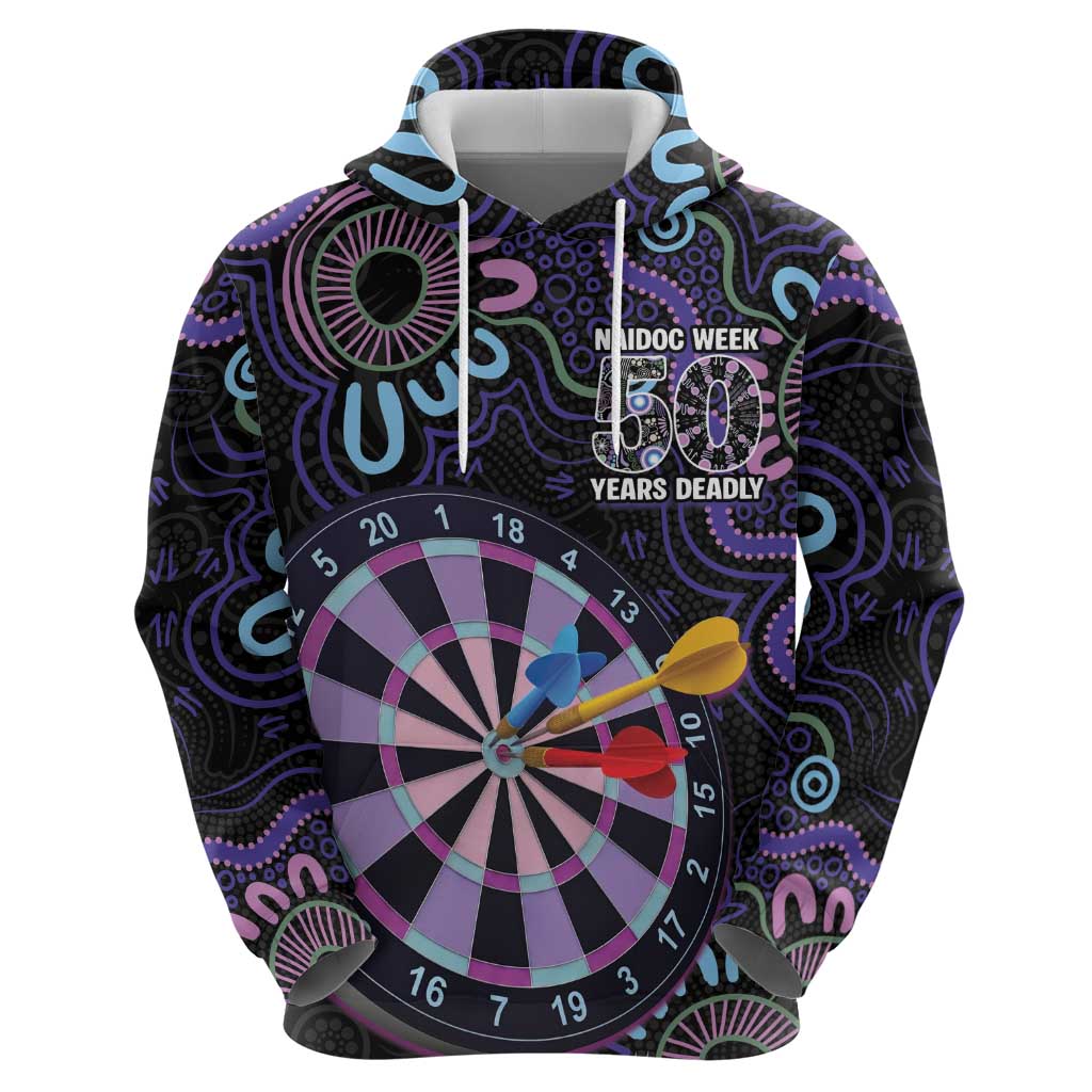 First Nations Darts NAIDOC 2026 Hoodie Aboriginal Dot Art Dartboard Purple