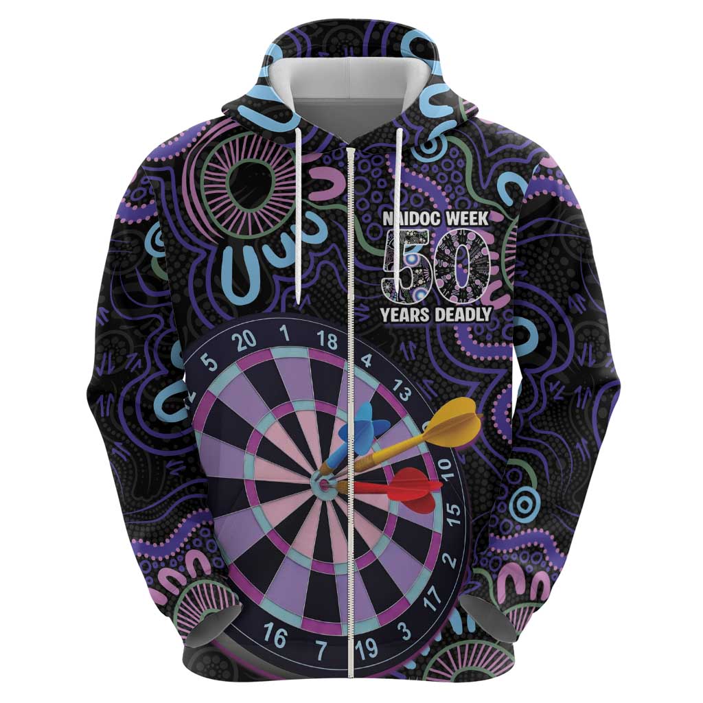 First Nations Darts NAIDOC 2026 Hoodie Aboriginal Dot Art Dartboard Purple