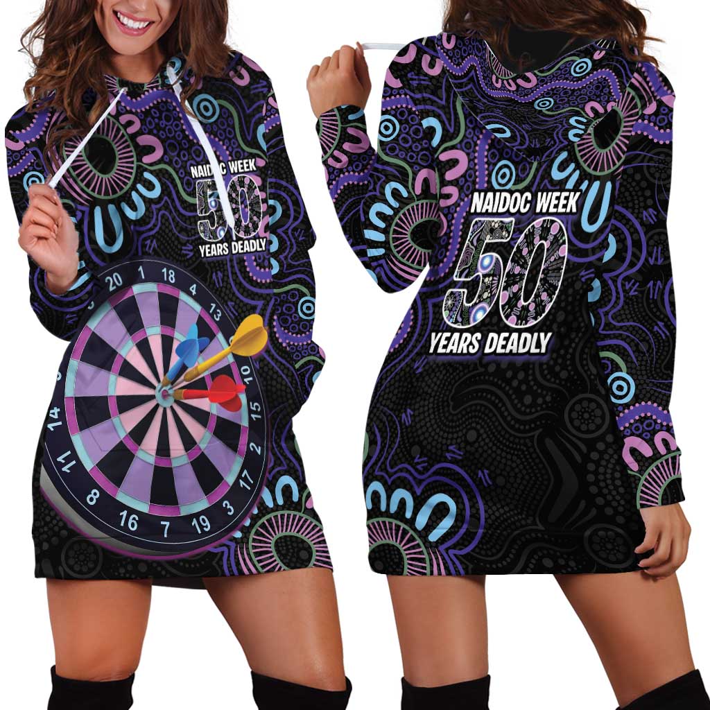First Nations Darts NAIDOC 2026 Hoodie Dress Aboriginal Dot Art Dartboard Purple