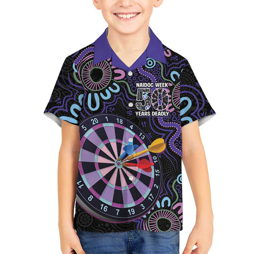 First Nations Darts NAIDOC 2026 Kid Hawaiian Shirt Aboriginal Dot Art Dartboard Purple