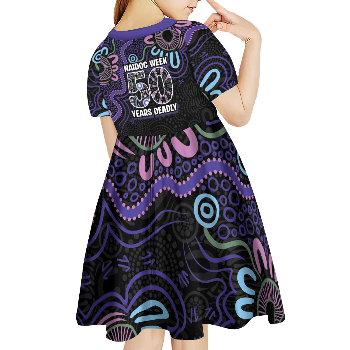 First Nations Darts NAIDOC 2026 Kid Short Sleeve Dress Aboriginal Dot Art Dartboard Purple