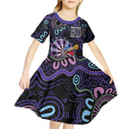 First Nations Darts NAIDOC 2026 Kid Short Sleeve Dress Aboriginal Dot Art Dartboard Purple