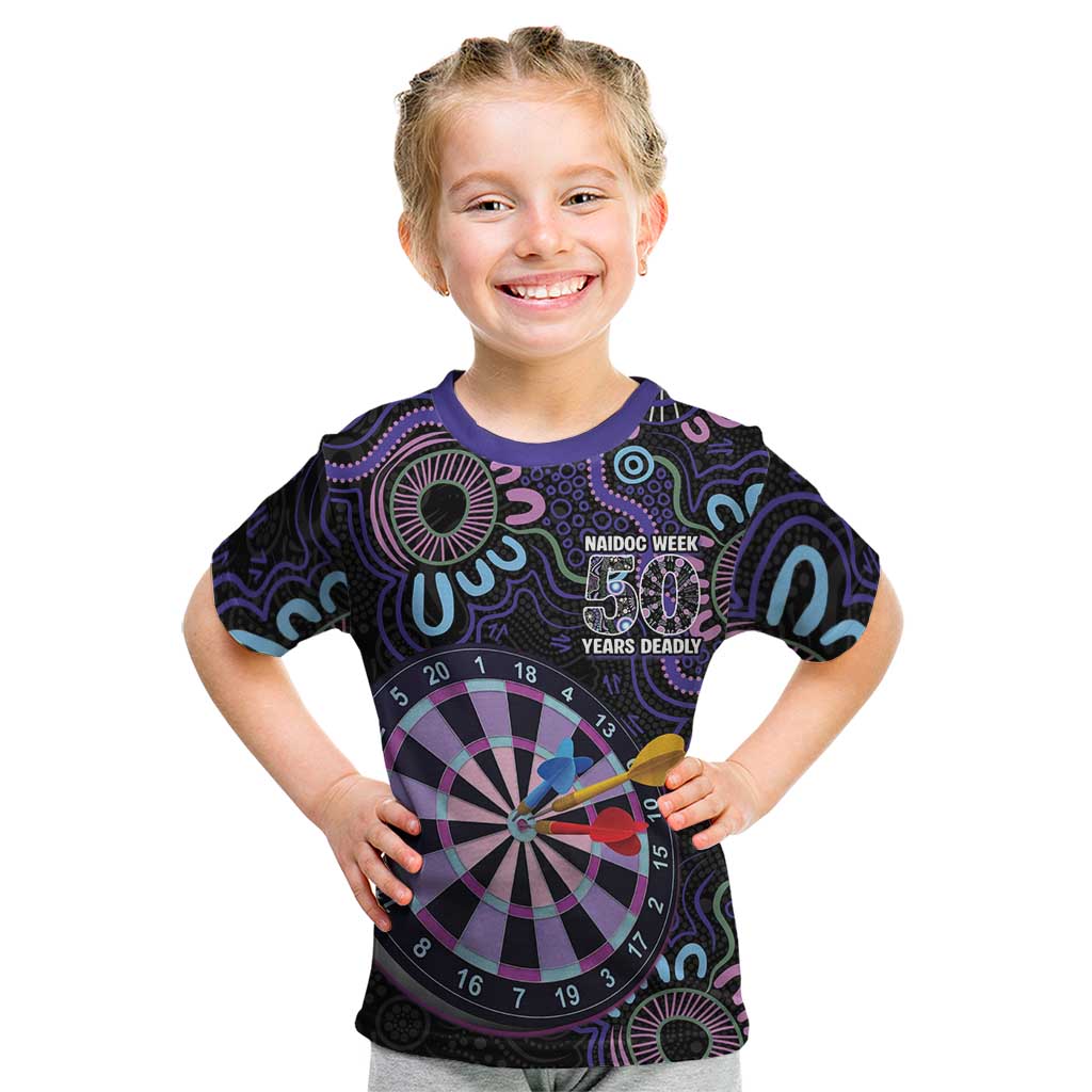 First Nations Darts NAIDOC 2026 Kid T Shirt Aboriginal Dot Art Dartboard Purple