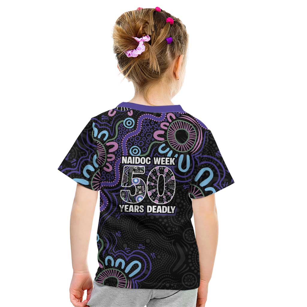 First Nations Darts NAIDOC 2026 Kid T Shirt Aboriginal Dot Art Dartboard Purple