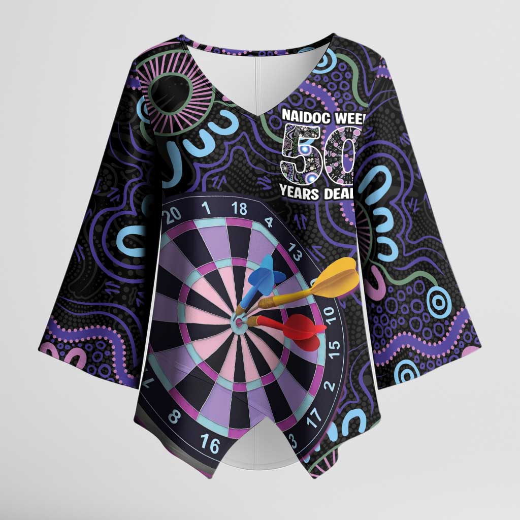 First Nations Darts NAIDOC 2026 Kimono Sleeve Blouse Aboriginal Dot Art Dartboard Purple
