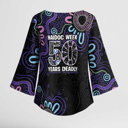 First Nations Darts NAIDOC 2026 Kimono Sleeve Blouse Aboriginal Dot Art Dartboard Purple