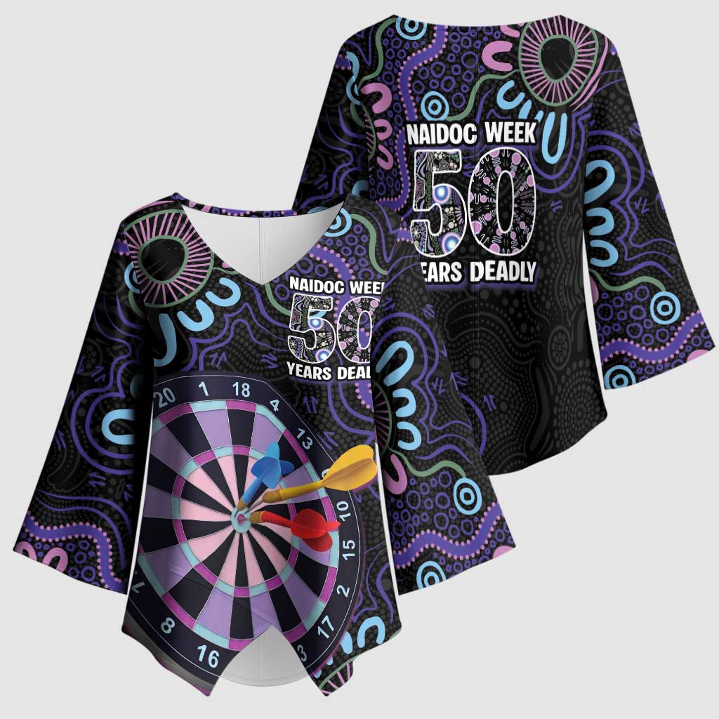 First Nations Darts NAIDOC 2026 Kimono Sleeve Blouse Aboriginal Dot Art Dartboard Purple