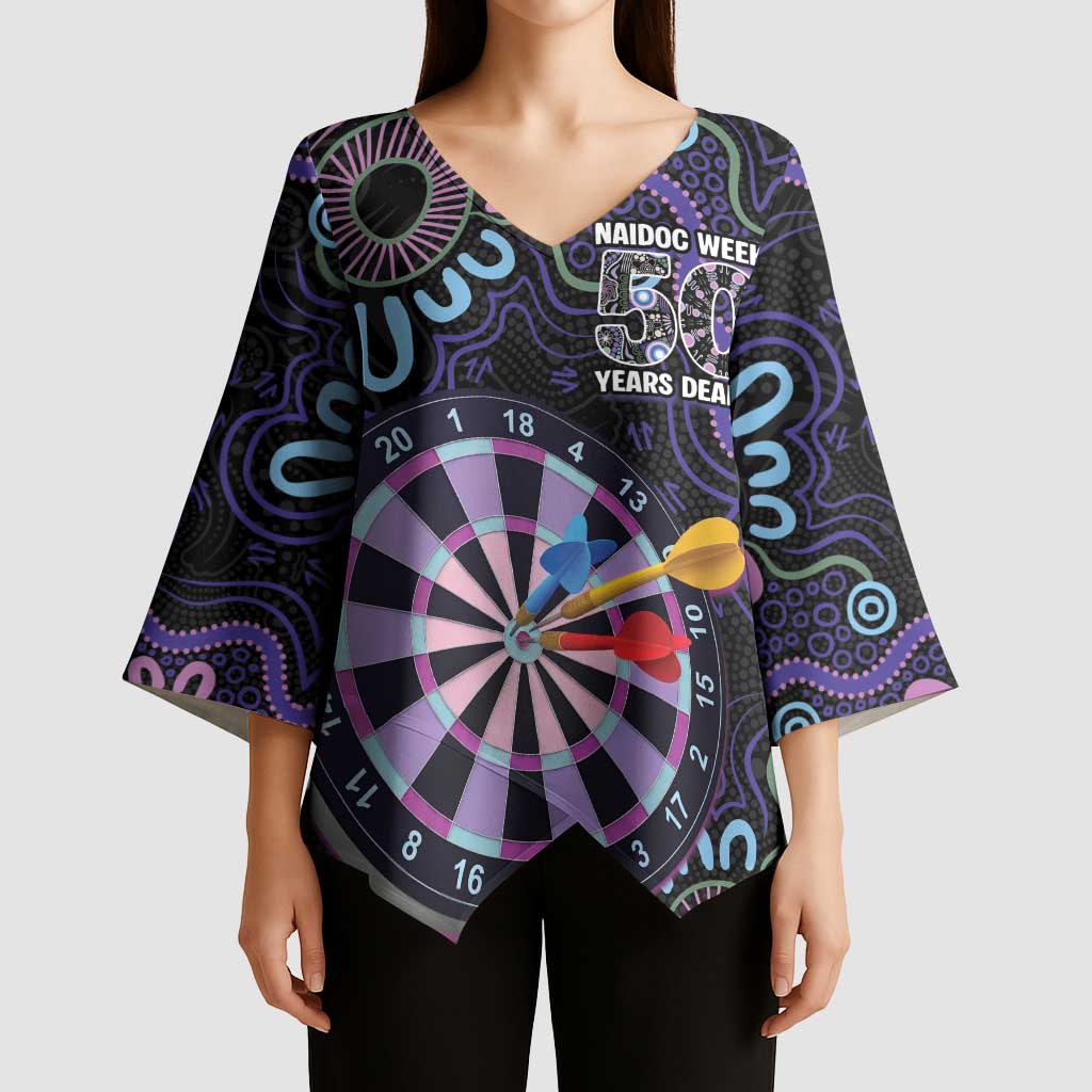 First Nations Darts NAIDOC 2026 Kimono Sleeve Blouse Aboriginal Dot Art Dartboard Purple