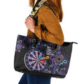 First Nations Darts NAIDOC 2026 Leather Tote Bag Aboriginal Dot Art Dartboard Purple