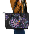 First Nations Darts NAIDOC 2026 Leather Tote Bag Aboriginal Dot Art Dartboard Purple
