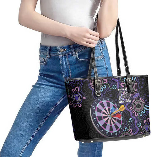 First Nations Darts NAIDOC 2026 Leather Tote Bag Aboriginal Dot Art Dartboard Purple
