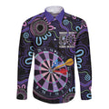 First Nations Darts NAIDOC 2026 Long Sleeve Button Shirt Aboriginal Dot Art Dartboard Purple