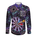 First Nations Darts NAIDOC 2026 Long Sleeve Button Shirt Aboriginal Dot Art Dartboard Purple