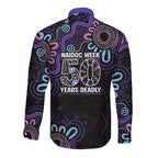 First Nations Darts NAIDOC 2026 Long Sleeve Button Shirt Aboriginal Dot Art Dartboard Purple