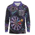 First Nations Darts NAIDOC 2026 Long Sleeve Polo Shirt Aboriginal Dot Art Dartboard Purple