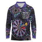 First Nations Darts NAIDOC 2026 Long Sleeve Polo Shirt Aboriginal Dot Art Dartboard Purple