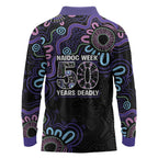 First Nations Darts NAIDOC 2026 Long Sleeve Polo Shirt Aboriginal Dot Art Dartboard Purple