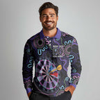 First Nations Darts NAIDOC 2026 Long Sleeve Polo Shirt Aboriginal Dot Art Dartboard Purple