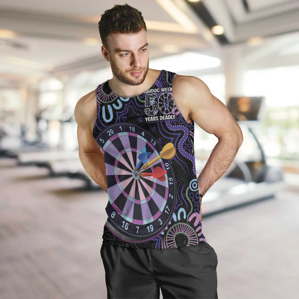 First Nations Darts NAIDOC 2026 Men Tank Top Aboriginal Dot Art Dartboard Purple