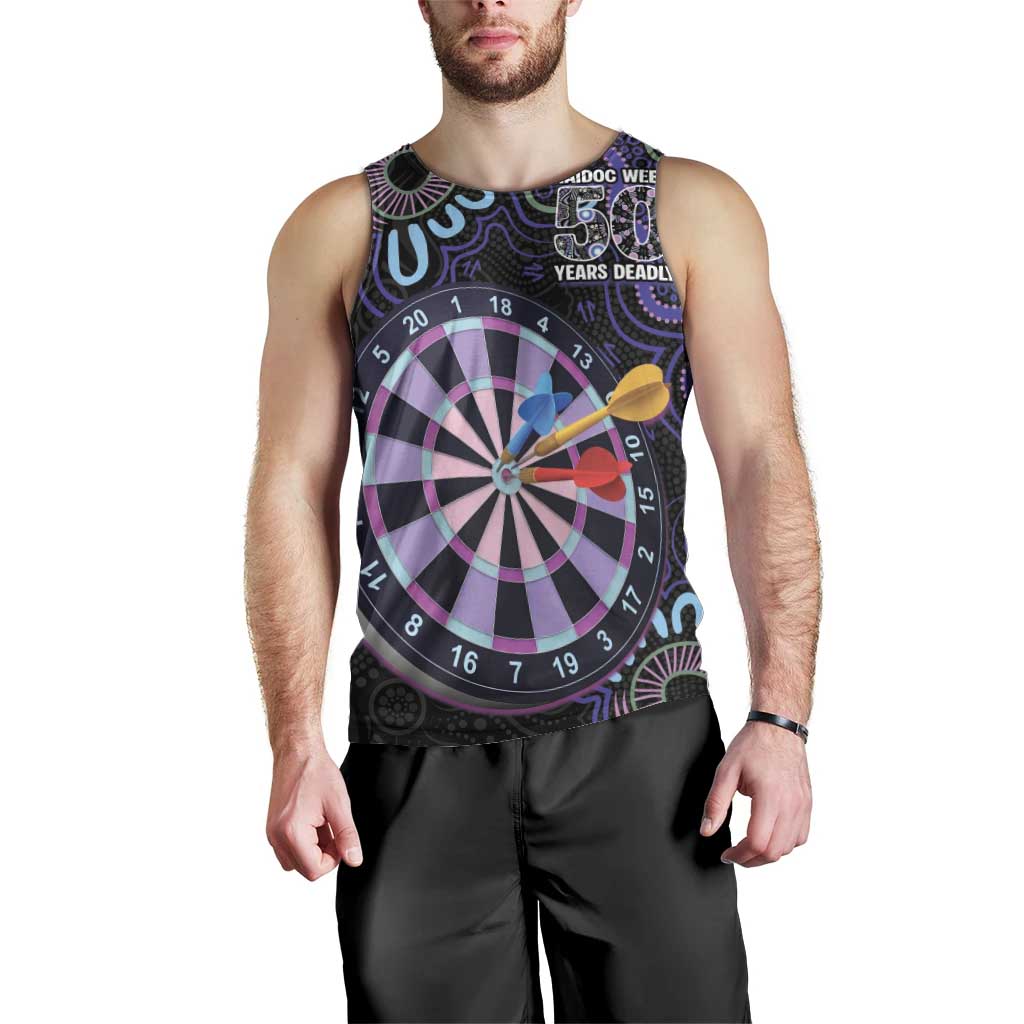 First Nations Darts NAIDOC 2026 Men Tank Top Aboriginal Dot Art Dartboard Purple