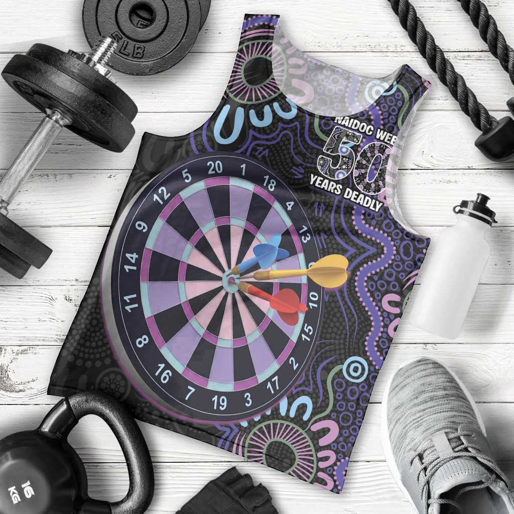 First Nations Darts NAIDOC 2026 Men Tank Top Aboriginal Dot Art Dartboard Purple