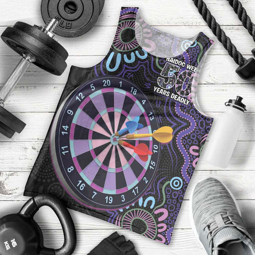 First Nations Darts NAIDOC 2026 Men Tank Top Aboriginal Dot Art Dartboard Purple