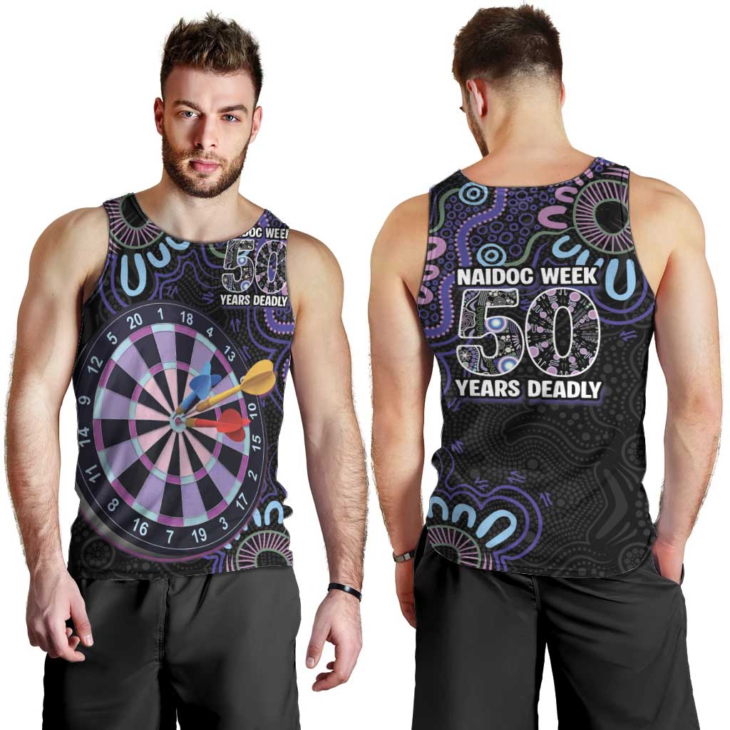 First Nations Darts NAIDOC 2026 Men Tank Top Aboriginal Dot Art Dartboard Purple