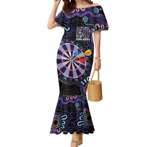First Nations Darts NAIDOC 2026 Mermaid Dress Aboriginal Dot Art Dartboard Purple