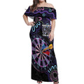 First Nations Darts NAIDOC 2026 Off Shoulder Maxi Dress Aboriginal Dot Art Dartboard Purple
