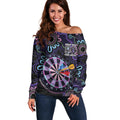 First Nations Darts NAIDOC 2026 Off Shoulder Sweater Aboriginal Dot Art Dartboard Purple