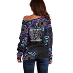 First Nations Darts NAIDOC 2026 Off Shoulder Sweater Aboriginal Dot Art Dartboard Purple