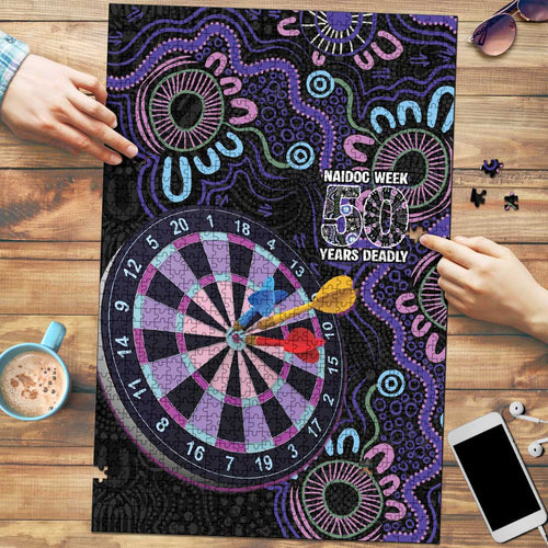 First Nations Darts NAIDOC 2026 Puzzle Aboriginal Dot Art Dartboard Purple