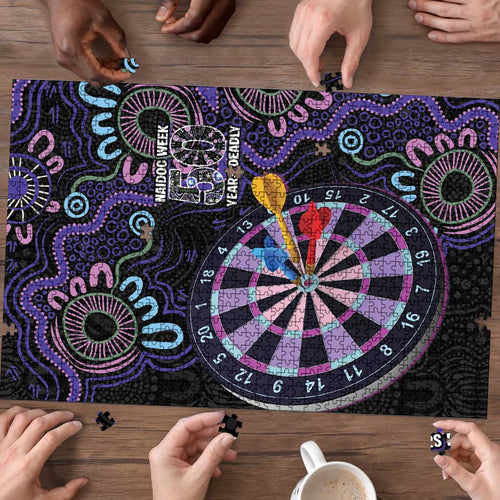 First Nations Darts NAIDOC 2026 Puzzle Aboriginal Dot Art Dartboard Purple