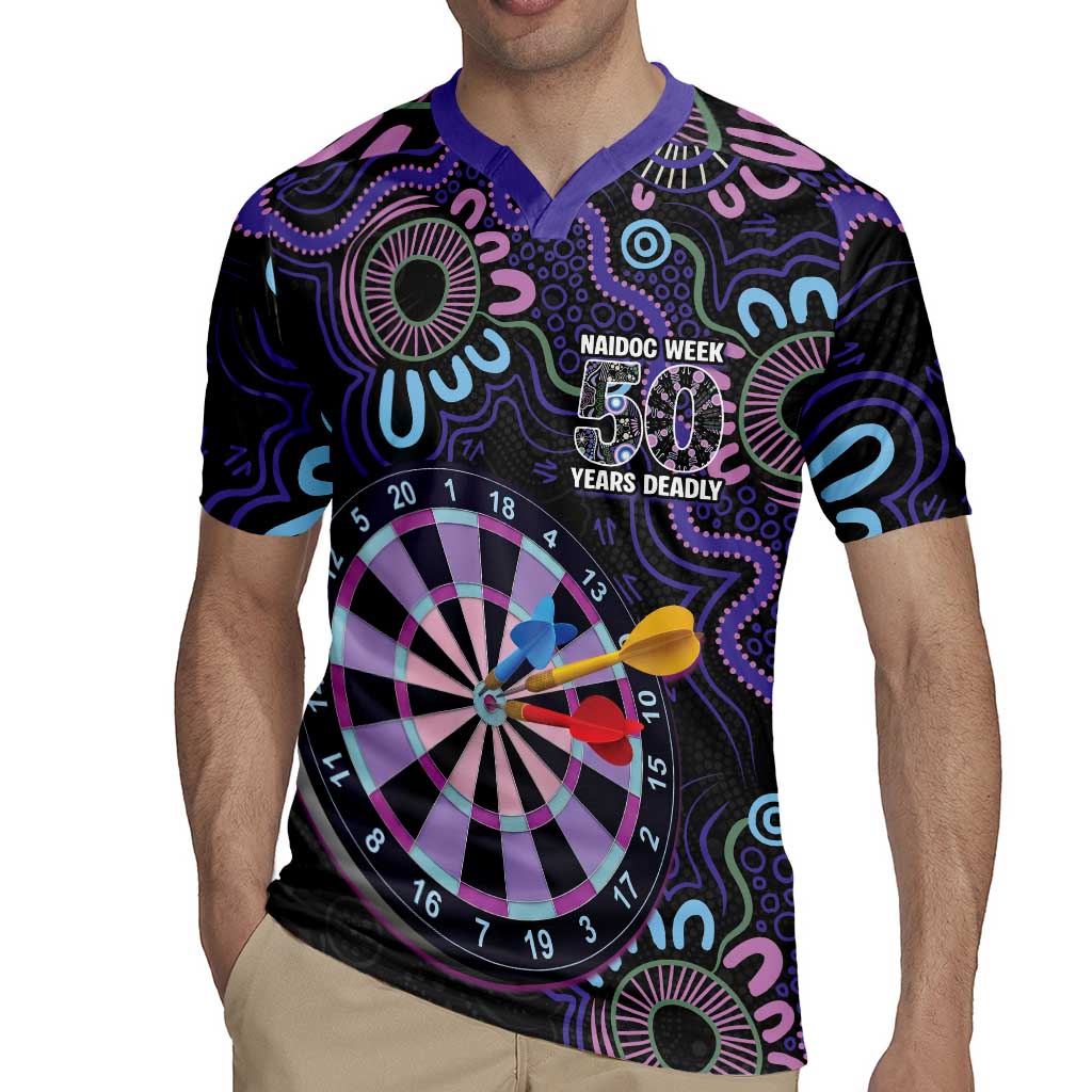 First Nations Darts NAIDOC 2026 Rugby Jersey Aboriginal Dot Art Dartboard Purple