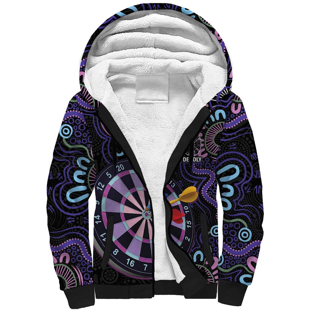 First Nations Darts NAIDOC 2026 Sherpa Hoodie Aboriginal Dot Art Dartboard Purple