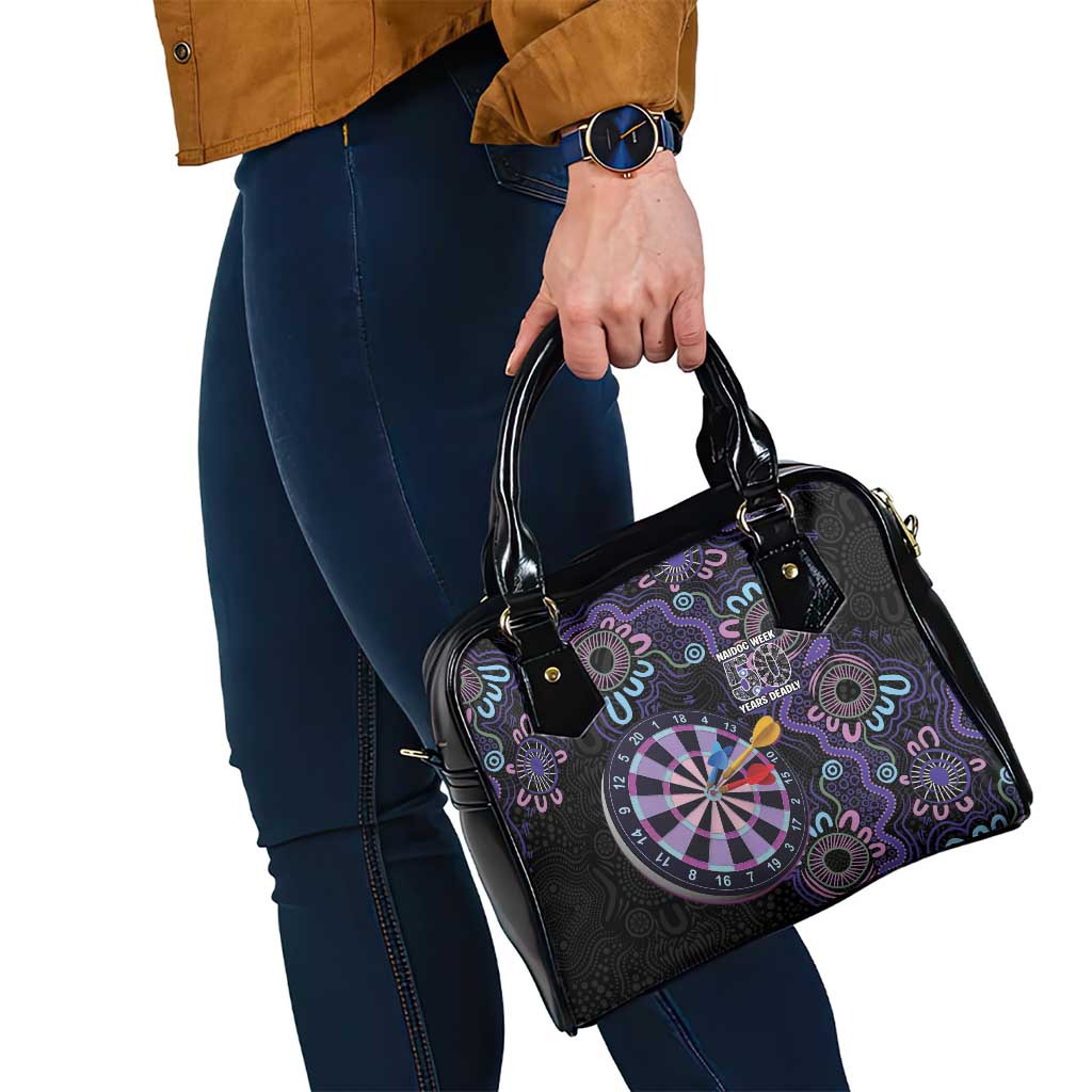 First Nations Darts NAIDOC 2026 Shoulder Handbag Aboriginal Dot Art Dartboard Purple