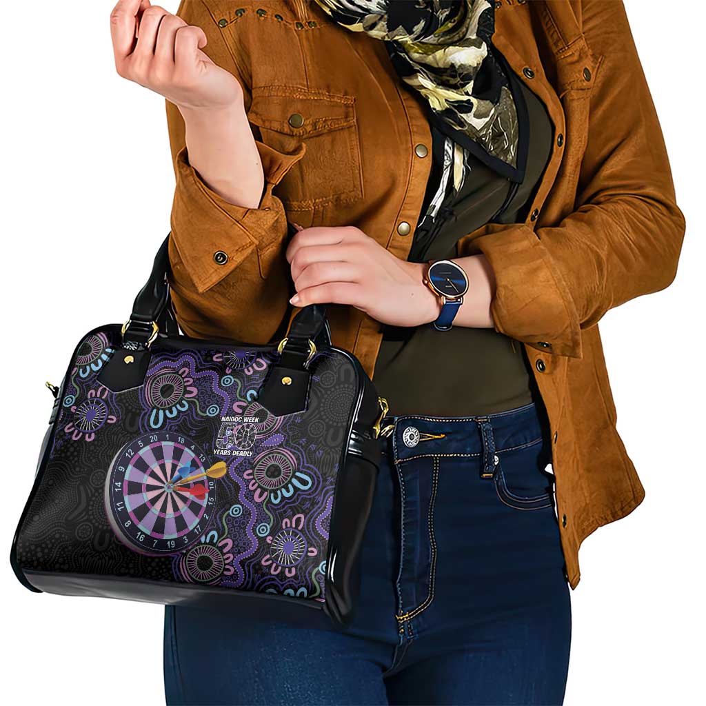 First Nations Darts NAIDOC 2026 Shoulder Handbag Aboriginal Dot Art Dartboard Purple