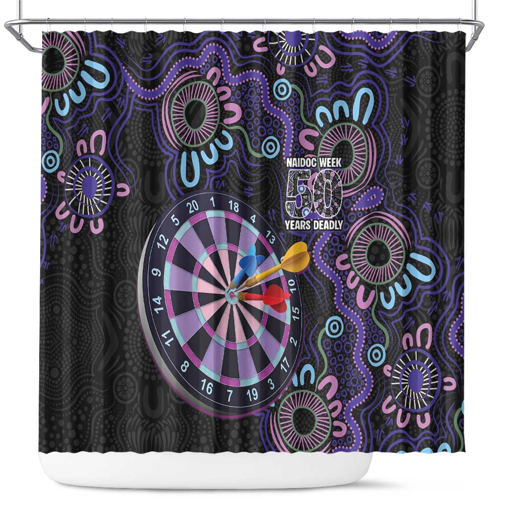 First Nations Darts NAIDOC 2026 Shower Curtain Aboriginal Dot Art Dartboard Purple