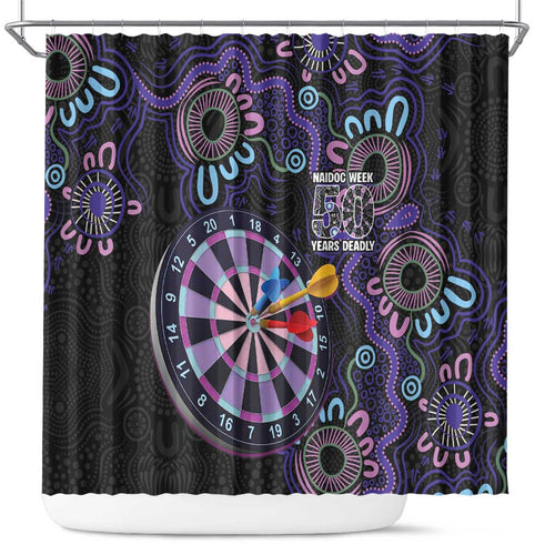 First Nations Darts NAIDOC 2026 Shower Curtain Aboriginal Dot Art Dartboard Purple