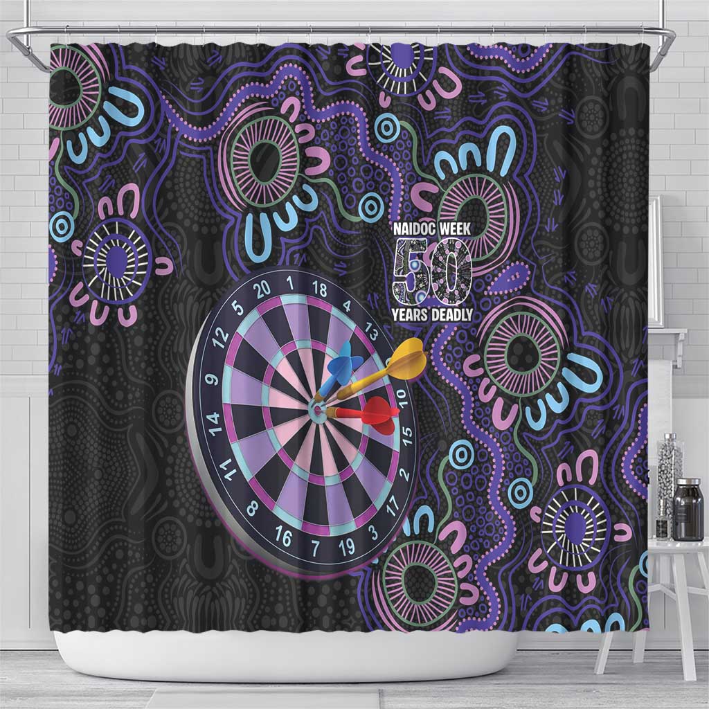 First Nations Darts NAIDOC 2026 Shower Curtain Aboriginal Dot Art Dartboard Purple