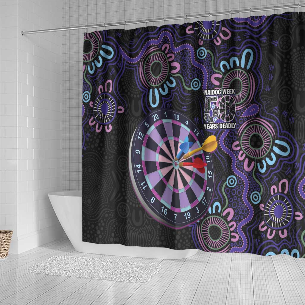 First Nations Darts NAIDOC 2026 Shower Curtain Aboriginal Dot Art Dartboard Purple
