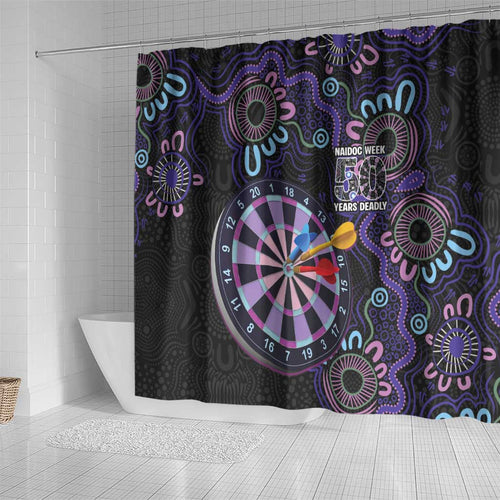 First Nations Darts NAIDOC 2026 Shower Curtain Aboriginal Dot Art Dartboard Purple