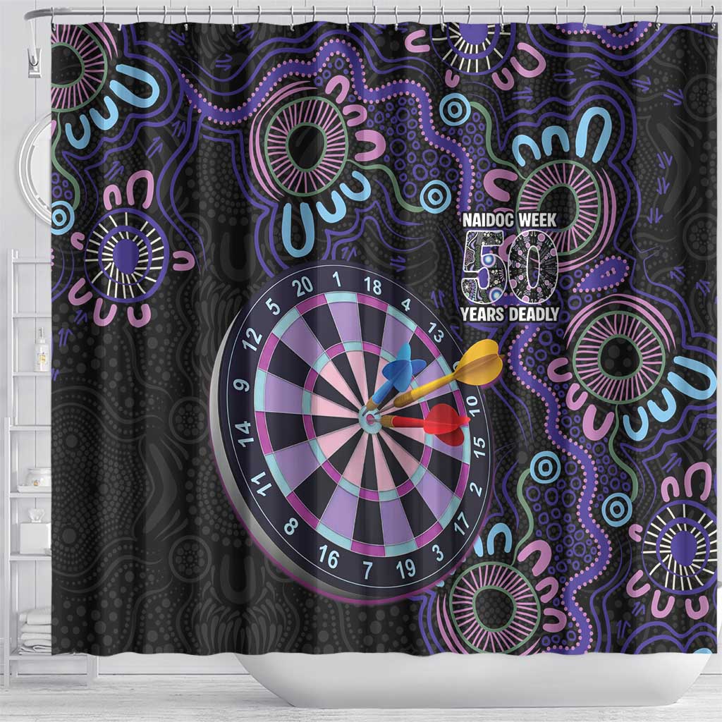First Nations Darts NAIDOC 2026 Shower Curtain Aboriginal Dot Art Dartboard Purple