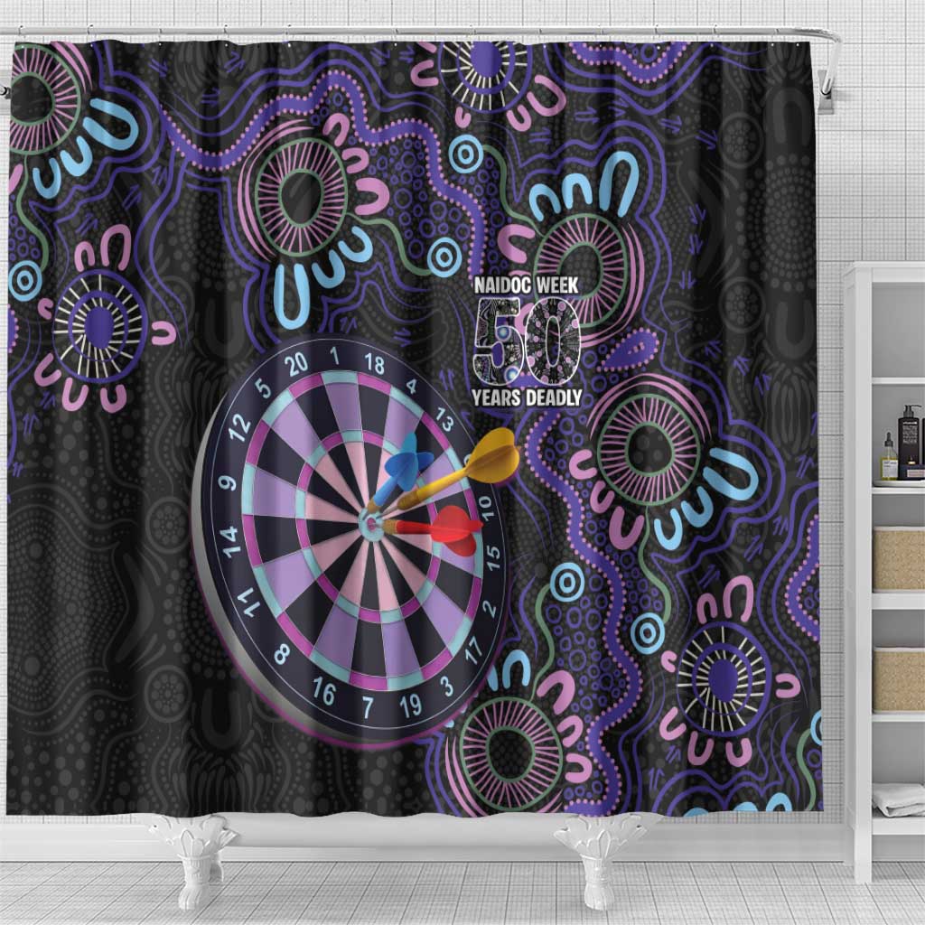 First Nations Darts NAIDOC 2026 Shower Curtain Aboriginal Dot Art Dartboard Purple