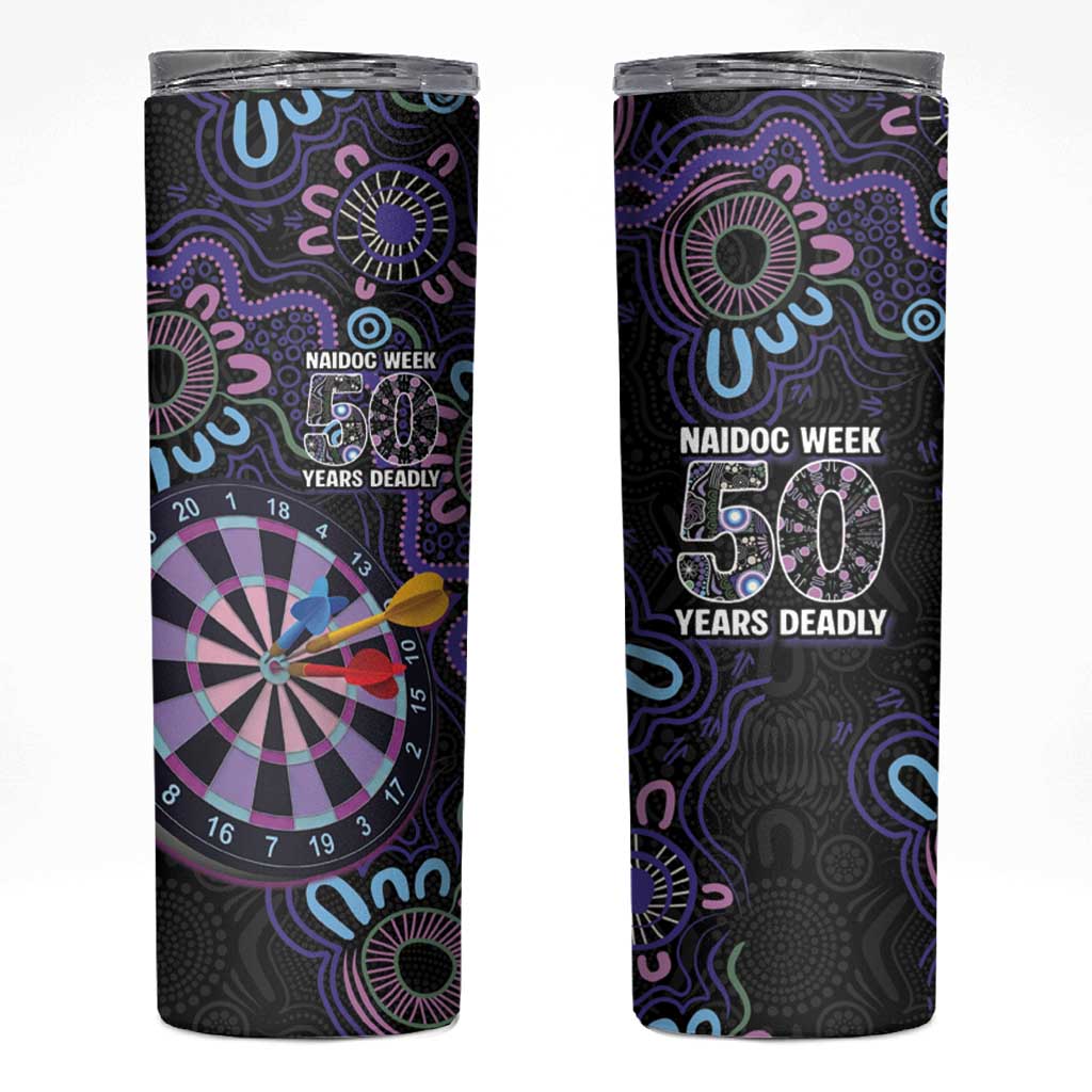 First Nations Darts NAIDOC 2026 Skinny Tumbler Aboriginal Dot Art Dartboard Purple